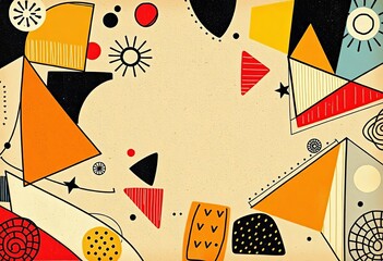 Abstract geometric shapes, Memphis style doodles, vintage texture, minimalist background,  doodle,   print