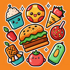 fast food icons set, white background