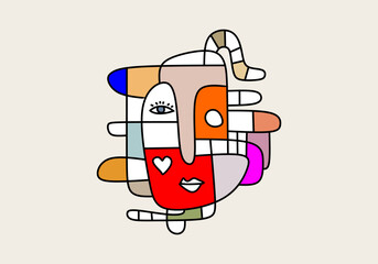 A modern cubist portrait with asymmetrical eyes, sharp lines, and vibrant color blocks. 