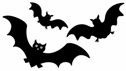Naklejka premium Three black silhouette bats flying with spread wings in a halloween themed illustration on white background