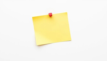 A cheerful yellow sticky note, playfully curled, rests on a stark white background, ready for notes,  inspiration,  bright yellow