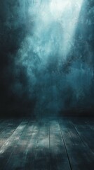 Dramatic Grunge Room Interior with Wooden Floor and Fog