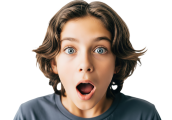 Surprised Young Boy with Wide Eyes, isolated on a transparent background

