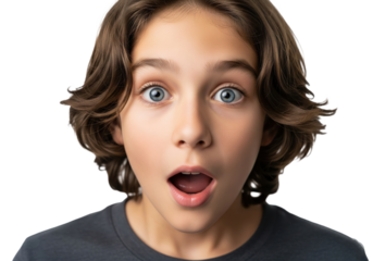 Surprised Young Boy with Wide Eyes, isolated on a transparent background

