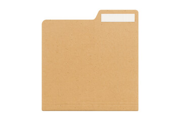 Empty manila folder with blank white label, isolated on transparent background, providing copy space for customization