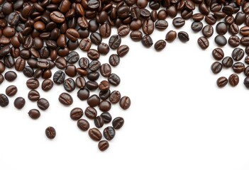 Heart-shaped arrangement of dark roasted coffee beans on white ,  gourmet,  breakfast