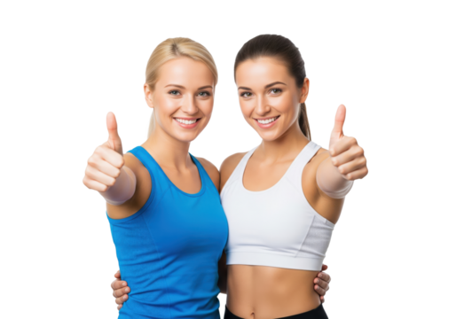 Two Happy Women Giving Thumbs Up, isolated on a transparent background