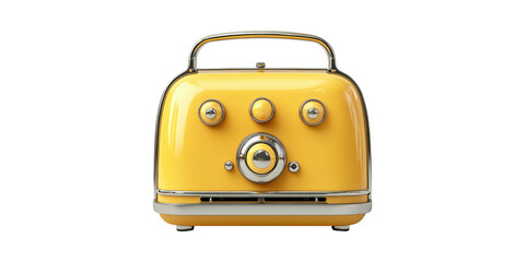 Retro Yellow Toaster With Chrome Accents. Vintage Kitchen Appliance Design Isolated On Transparent Background