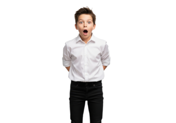 Surprised Young Boy with Open Mouth, isolated on a transparent background

