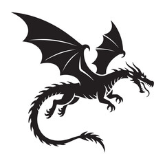 Majestic black dragon in flight silhouette