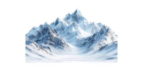 Snow-Covered Mountain Range. Majestic Winter Landscape And Natural Beauty Isolated On Transparent Background