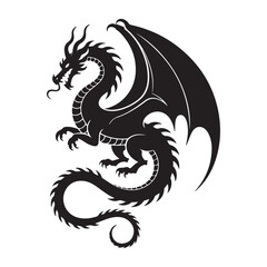 Majestic black dragon silhouette in flight