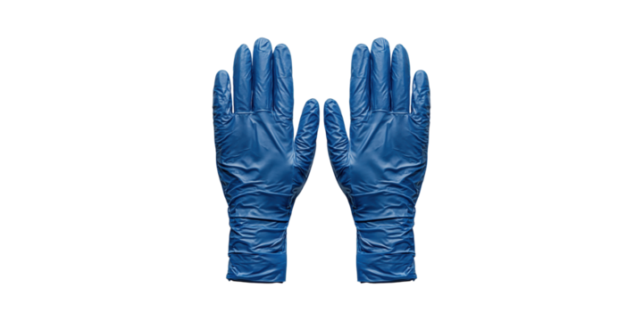 Blue Nitrile Gloves For Medical And Industrial Use. Protective Equipment For Hygiene And Safety Isolated On Transparent Background