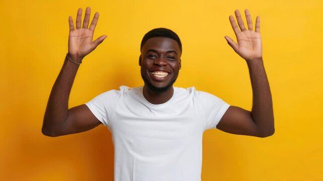 A person showing signs of surrender or defeat with their arms raised upwards