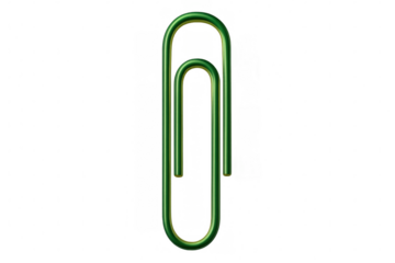 Metallic green paperclip on a transparent background, perfect for representing organization and office supplies