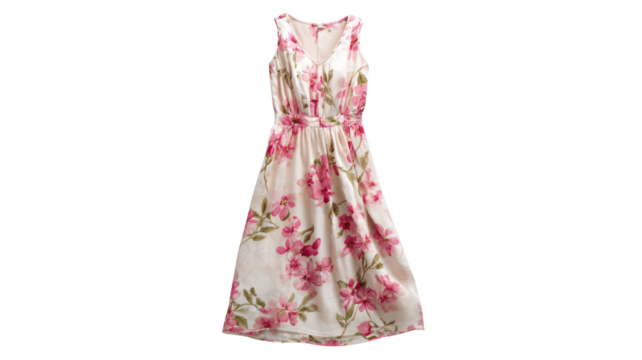 Lightweight cotton summer dress with floral prints isolated on transparent background


