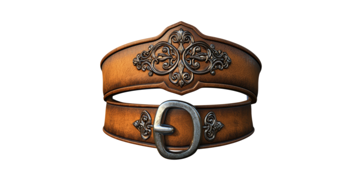 Ornate Leather Belt With Intricate Metalwork Design. Fashion And Craftsmanship Isolated On Transparent Background