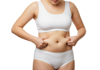 Woman Pinching Her Belly Fat, isolated on a transparent background