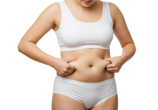 Woman Pinching Her Belly Fat, isolated on a transparent background

