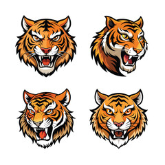 Tiger Head Collection with Angry Expression for Mascot Logo on a white background illustration