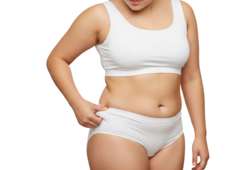 Woman Pinching Her Body Fat, isolated on a transparent background

