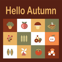 Autumn simple posters. Geometric abstract autumn flyer template with scandinavian mosaic. Banners with autumn elements. Autumn poster design.