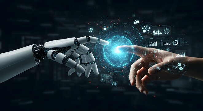 AI coordinating business teamwork, analyzing team communication, aligning digital performance goals through structured collaboration systems. Vouch enhancing productivity with Generated AI - Powered by Adobe