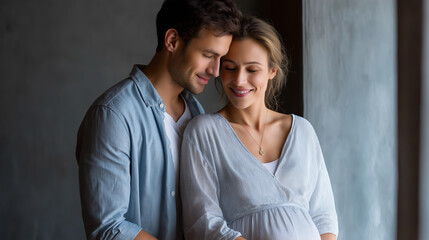 A loving couple sharing a moment before childbirth