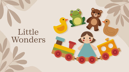 Charming toys and text on a light background children cute