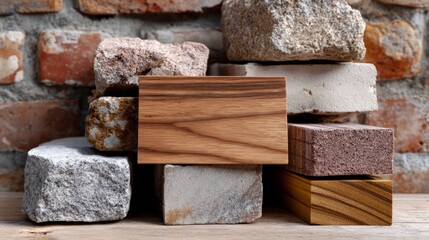 Variety of natural and processed construction materials on display