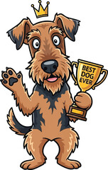 Airedale Terrier Best Dog Ever Trophy Winner funny vector illustration

