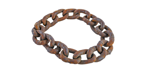 Rusty Metal Chain Circle. Symbol Of Strength, Connection, And Decay Isolated On Transparent Background