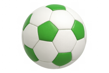Photorealistic 3d rendering of a white and green soccer ball rotating, perfect for sports-related projects