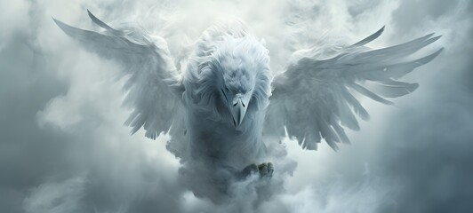 a light white garuda , coming out of the smoke, generative AI