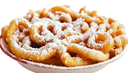 Naklejka premium Funnel fried dough dessert carnival sweet treat powdered sugar funnel cake