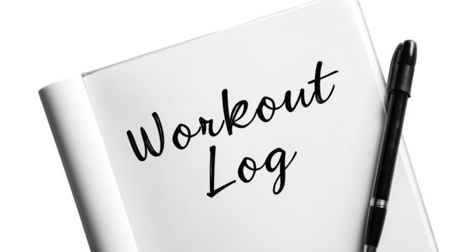 Minimal fitness journal cover with "Workout Log" text isolated on transparent background

