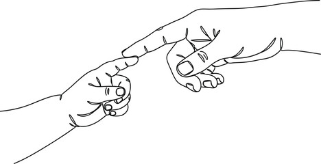 Baby hand touching adult hand line art vector illustration stock image design