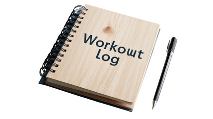Minimal fitness journal cover with "Workout Log" text isolated on transparent background

