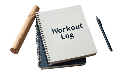 Minimal fitness journal cover with "Workout Log" text isolated on transparent background

