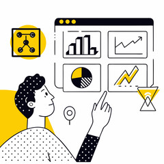 Business Data Dashboard and Network Connectivity Vector Illustration.

