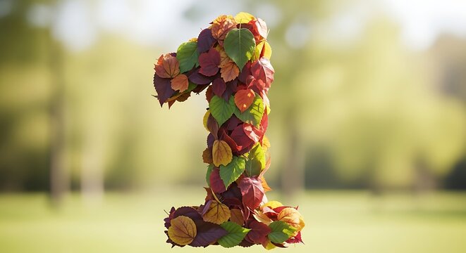 Autumnal Number One: A Leaf-Adorned Digit Representing First Place or Rank - Powered by Adobe