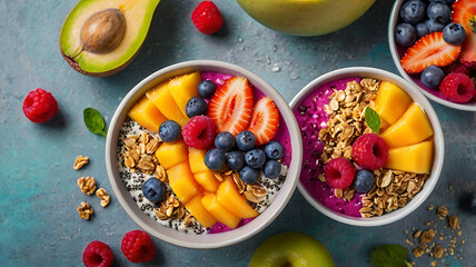Delicious Fruit Custard Dessert in Glass Bowl with Colorful Toppings