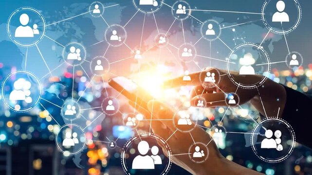 Digital network connection cityscape - Powered by Adobe