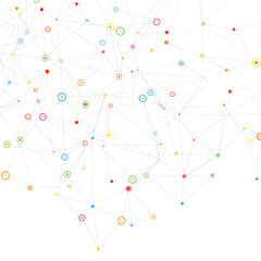 Abstract background with low poly tech design with colourful cyber dots 2102