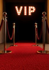 Red carpet entrance with illuminated V I P sign velvet ropes