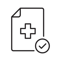Obraz premium Line icon of an approved medical document with a health cross and checkmark representing verified patient report and successful treatment validation vector stroke