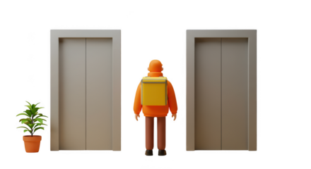 Delivery man with backpack isolated on transparent background