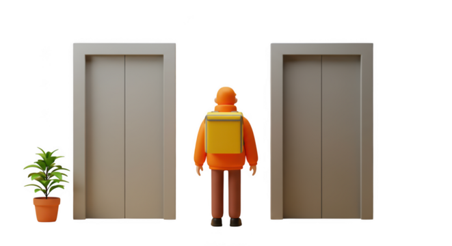 Delivery man with backpack isolated on transparent background