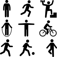 nblack and white sillhouette of a different sports isolated white background