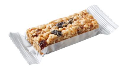 Packaged snack bar with wrapper design visible isolated on transparent background


